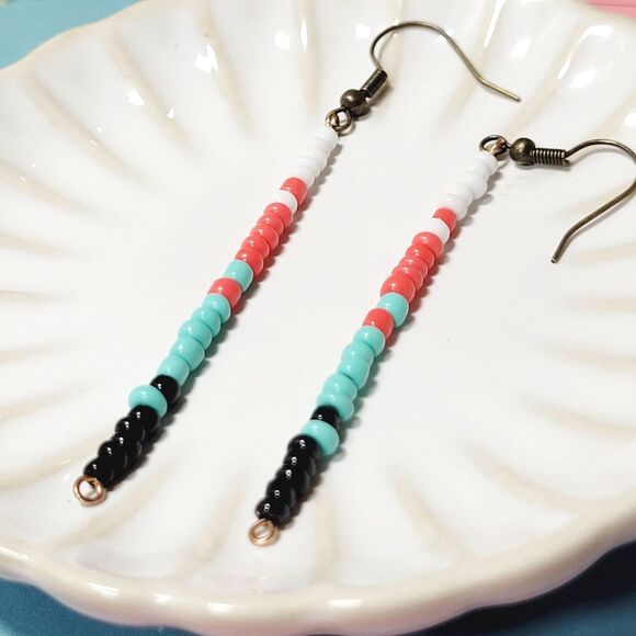 seed bead earrings 683#mfs Seed beaded minimalist stick earrings sweater stripes - Picture 2 of 5